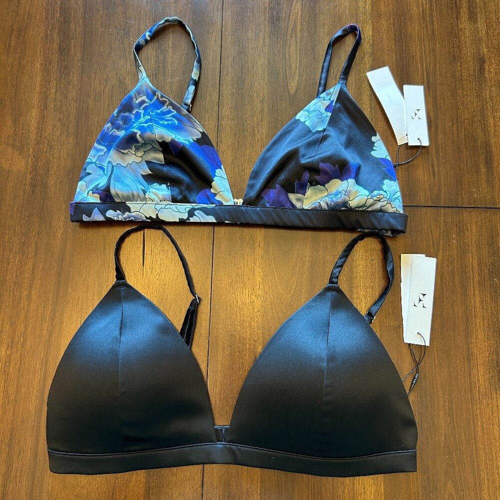 Floral and Solid Black Bralette Set
